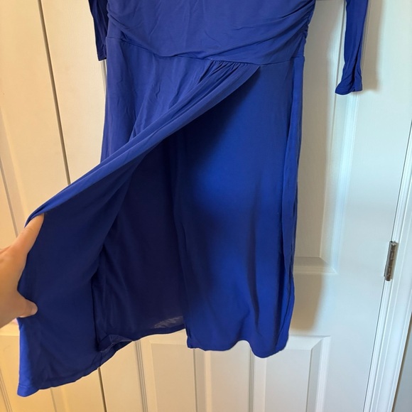 Boden Lottie Ruched Dress Bright Blue 3/4 Sleeve J0045 US 12R / UK 16 R *FLAW* - Picture 7 of 9